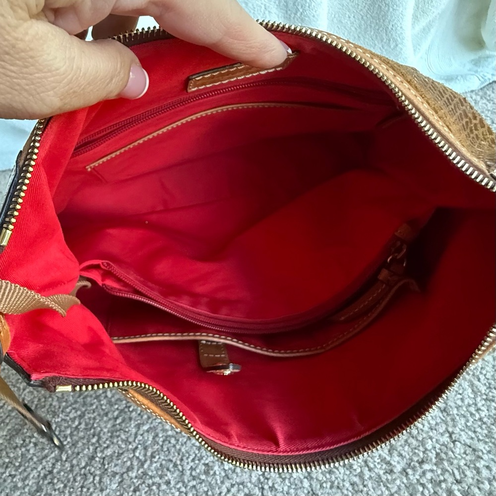 Vintage Dooney & Bourke Brown Leather Suede Shoulder Bag Snake Skin Embossed - Picture 14 of 16